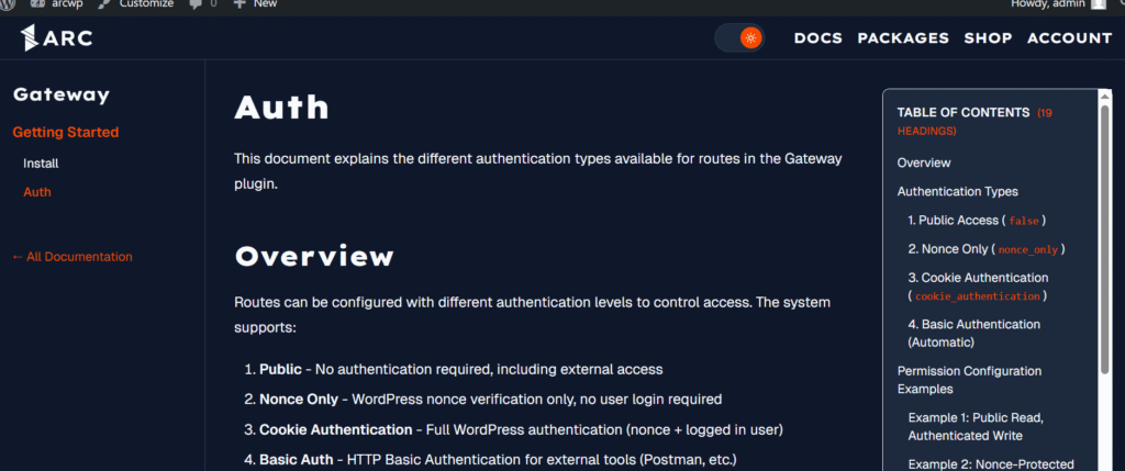Screenshot from Waypoint documentation plugin for WordPress.
